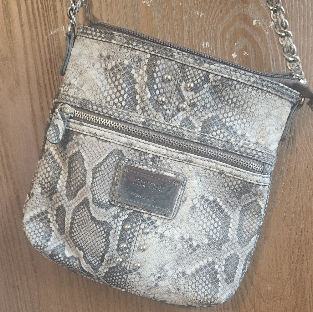 Nicole Lee Gray Snake Print Crossbody Bag